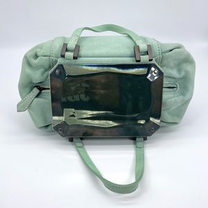 Fendi Authentic Vintage Rare Jewel Mirror Seafoam Green Mini Barrel Bag Suede ✨